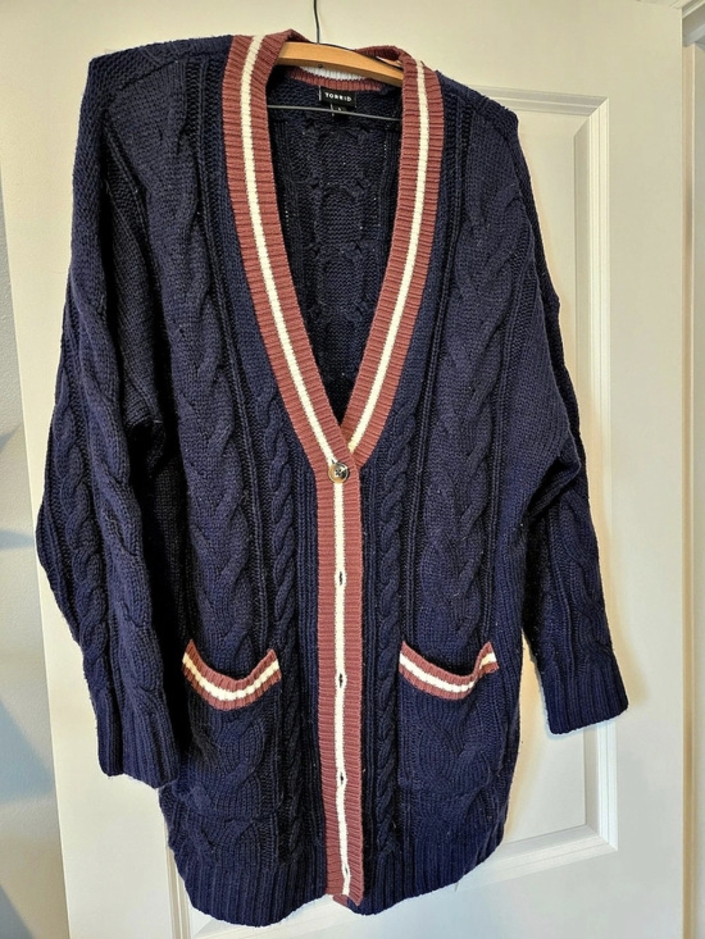 Torrid Cable Boyfriend Cardigan Blue & Red Size 1